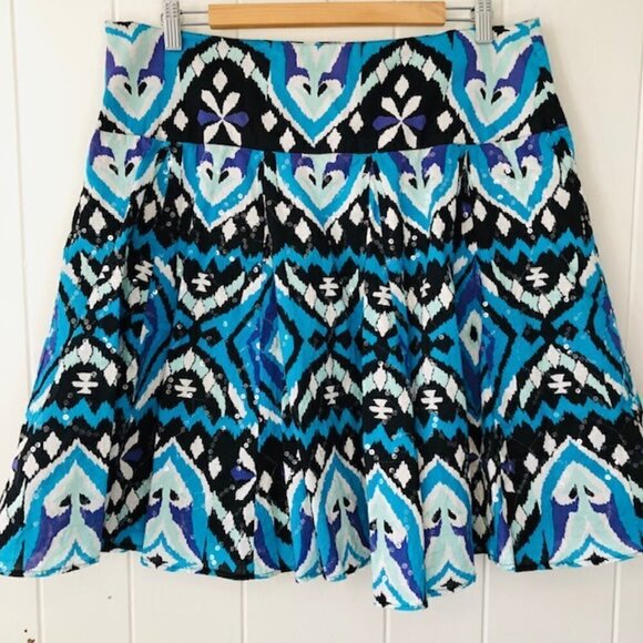 INC Womens Skirt Southwest Print A-Line Clear Sequins Size 14 - Picture 1 of 9